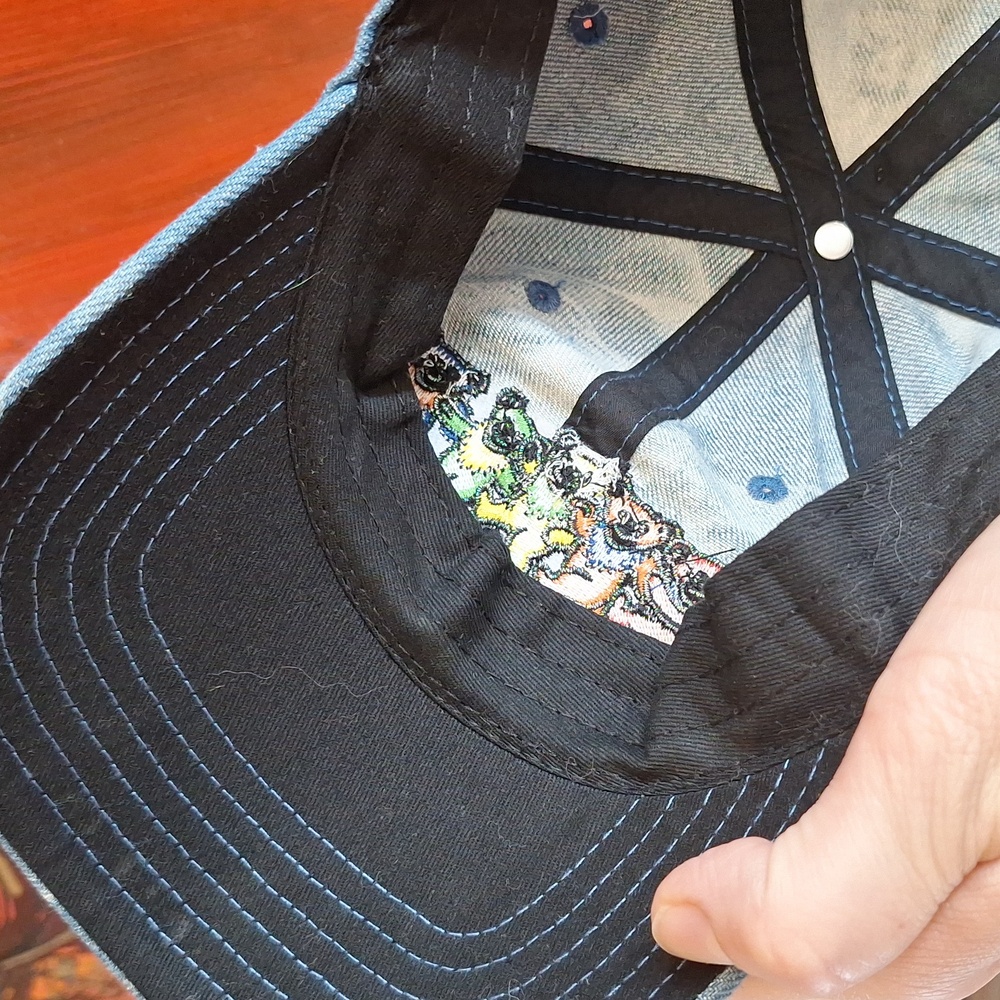 Grateful Dead CP Embroidered Blue Denim Dancing Bear Baseball Cap Hat Rainbow - Picture 7 of 8